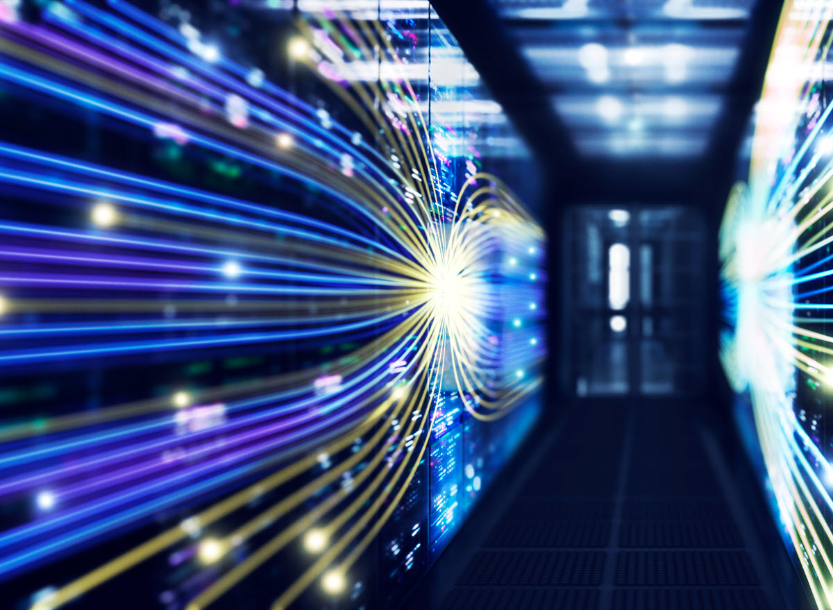 Data center with flowing lights