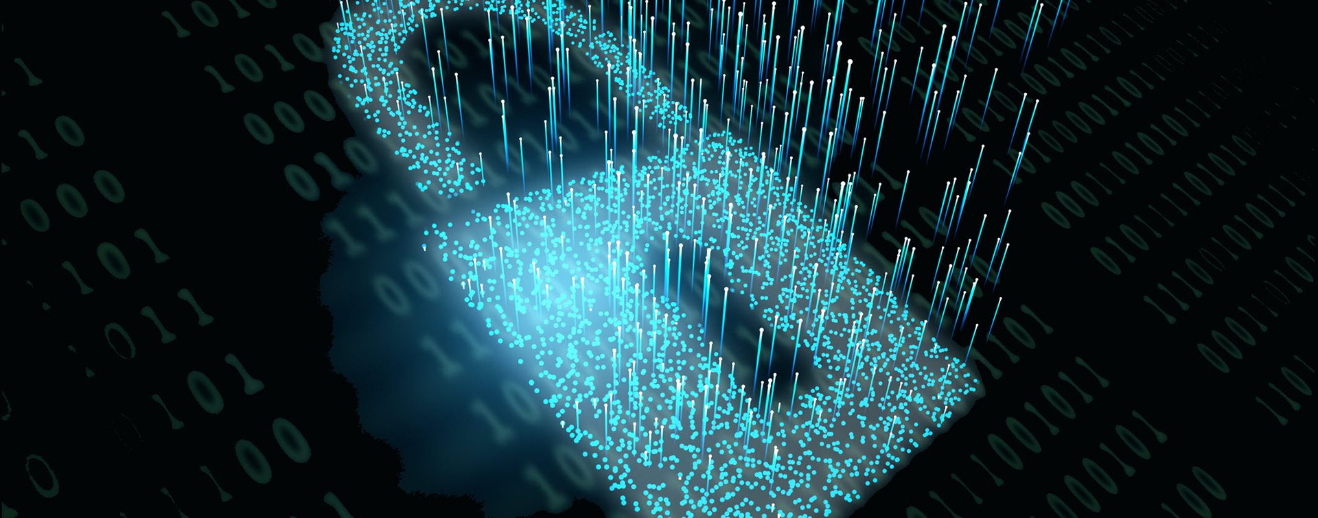 A blue lock with binary code representing encryption