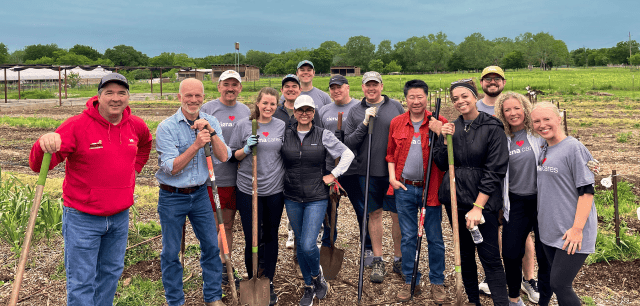 Ciena employees volunteering in a field 